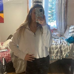 White quarter zip crop top